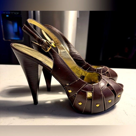 Guess by Marciano Brown Leather upper 5-Inch High Heels - Picture 3 of 10